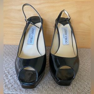 Jimmy choo Nova 100 black patent sling back peep toe 36.5